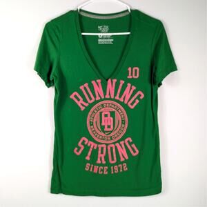 Nike Athletic Dept Running Strong V-Neck T-Shirt Womens Large Green Slim Fit